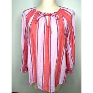 Old Navy Pink Vertical Stripes Long Sleeve Tie Neck Shirt Keyhole Small